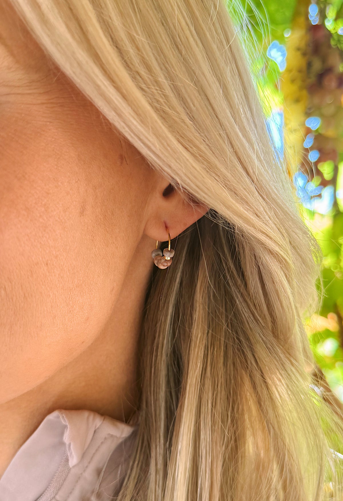 Natural Beaded Hoops